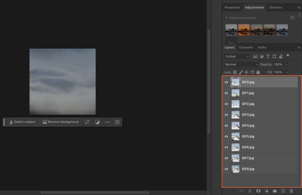 Arranging layers in Photoshop to make a GIIF