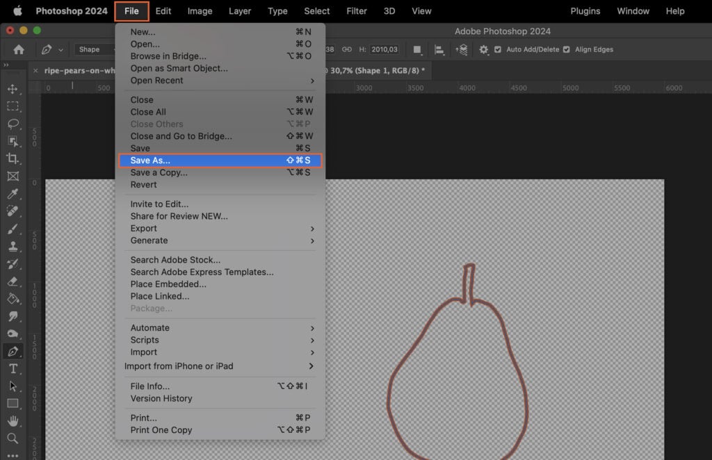 Photoshop software open, displaying multiple options for creating a custom apple icon.