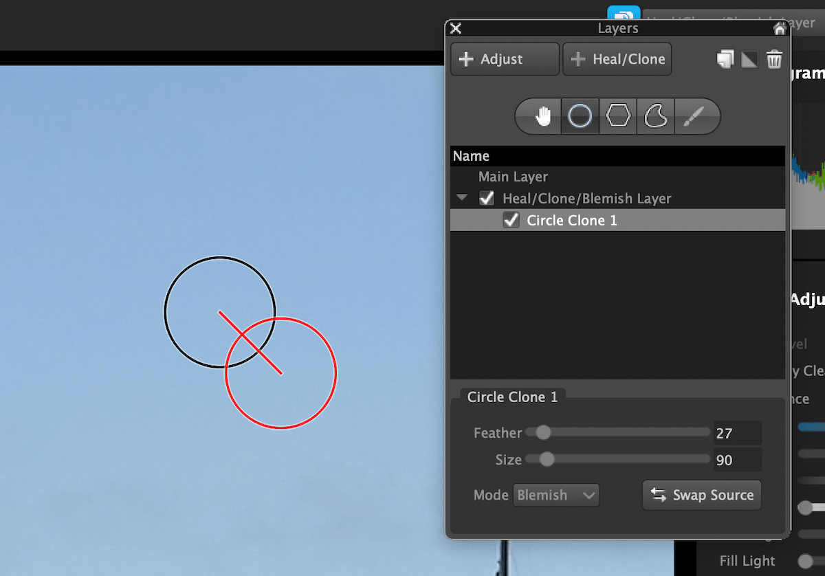 Screenshot of Layers the AfterShot Pro 3 Heal/Clone tool makes