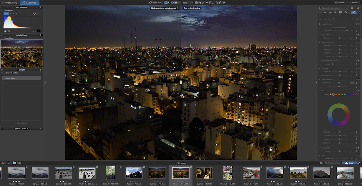 Screenshot of PhotoLab 7 interface with Comparison tool in use