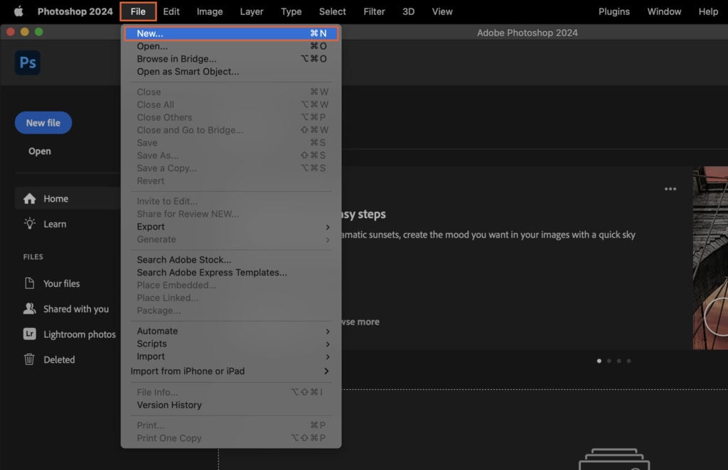 A computer interface with a menu open, displaying various options in a dropdown menu.