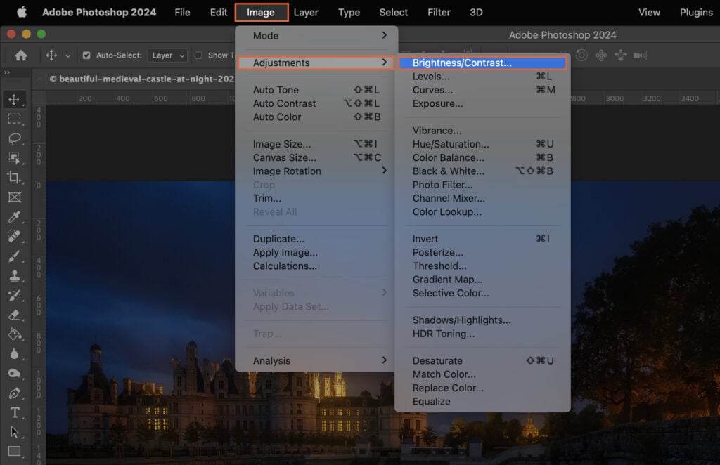 Adobe Photoshop program, with a photo file selected in the Explorer window and properties displayed on the right side.