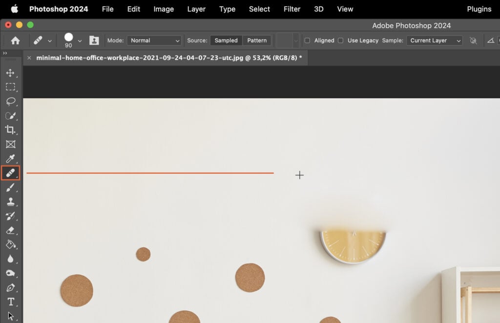 A digital design software open, displaying a blank workspace with a photo on the left and editing tools on the right.