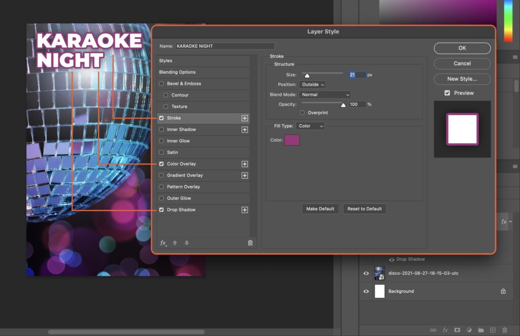Aa graphic design application with a poster in progress, specifically for the karaoke night theme.