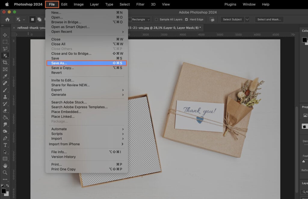 Adobe Photoshop software with the user interface visible, including panels for selecting tools and adjusting settings.