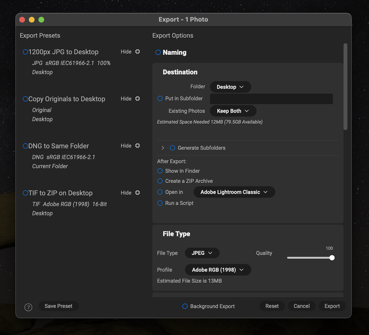 Exporting interface in ON1 Photo RAW 2024