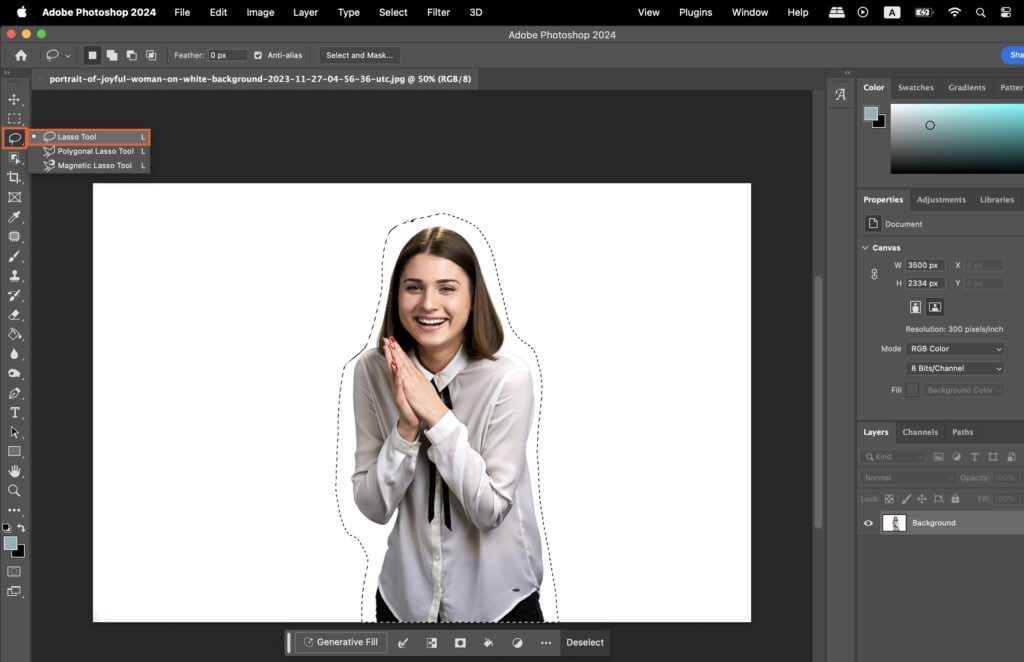 A woman is sitting on a chair, looking to the left with her hands clasped together.