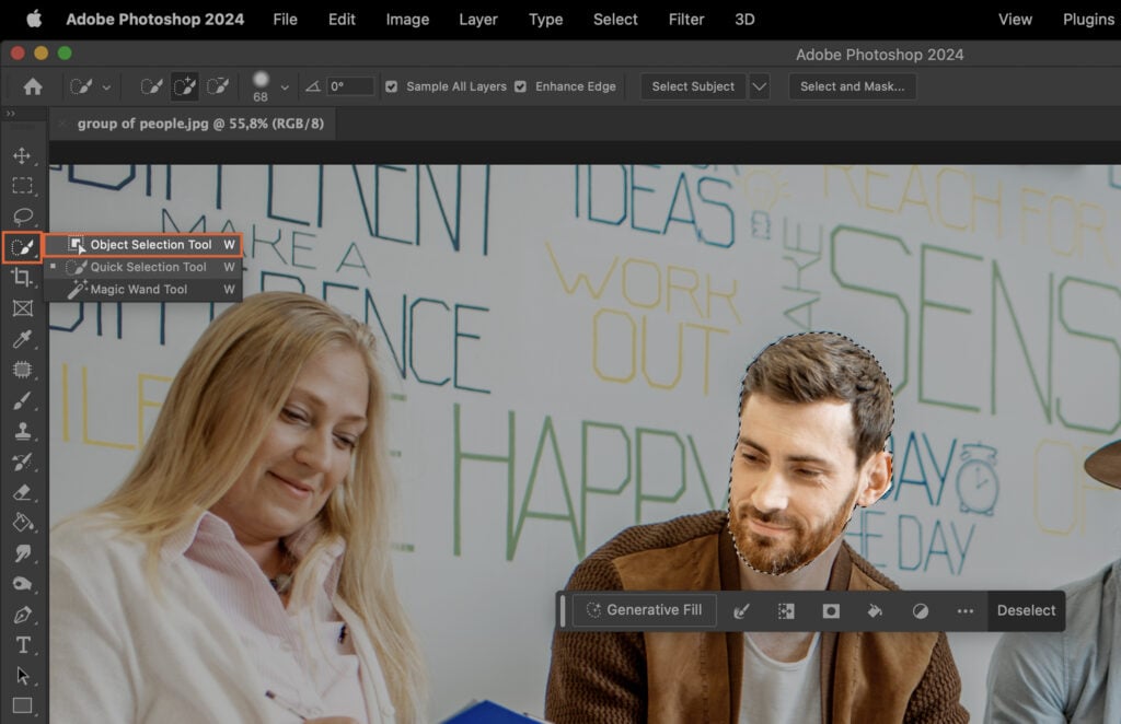 Adobe Photoshop software interface, with various tools and panels visible.