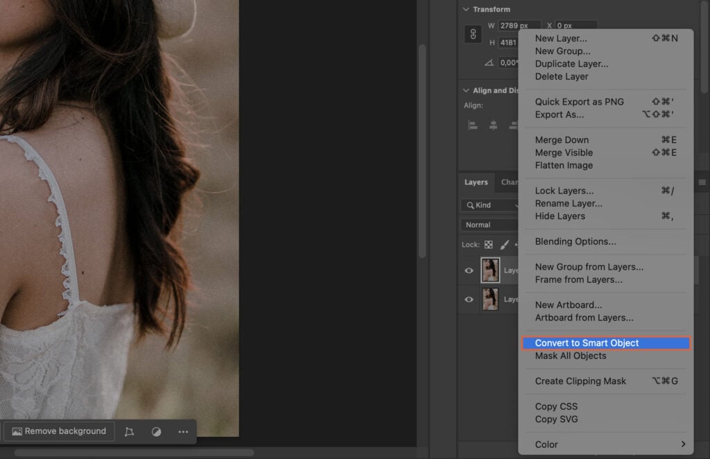 Adobe Photoshop program showing an image of a woman, displaying various editing tools and panels commonly used in the software.