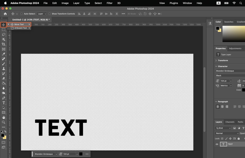 A digital graphic design program open, displaying the text text on a white background in a mock-up design.