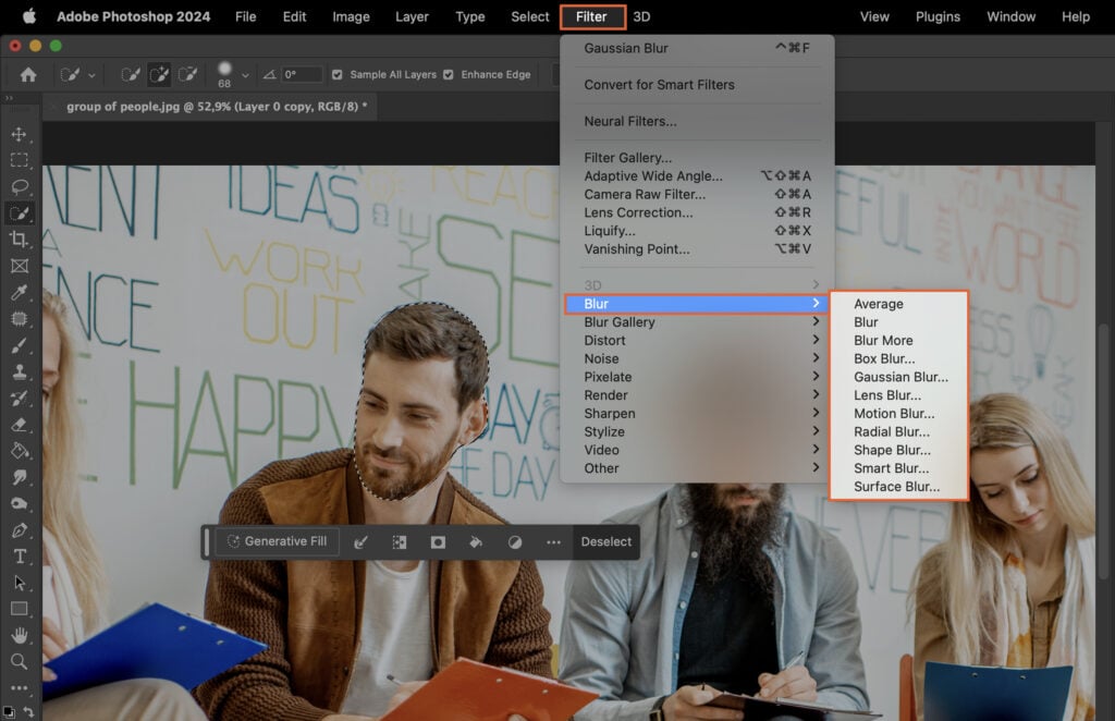 An image editing software with various tools and settings displayed, showcasing the use of AI technology for photo editing.