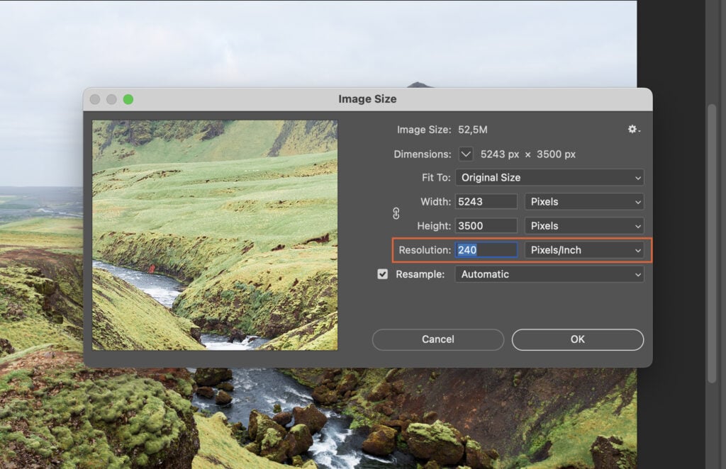 A software interface for photo editing, showcasing the Image Star feature with selected properties for a nature landscape photo.