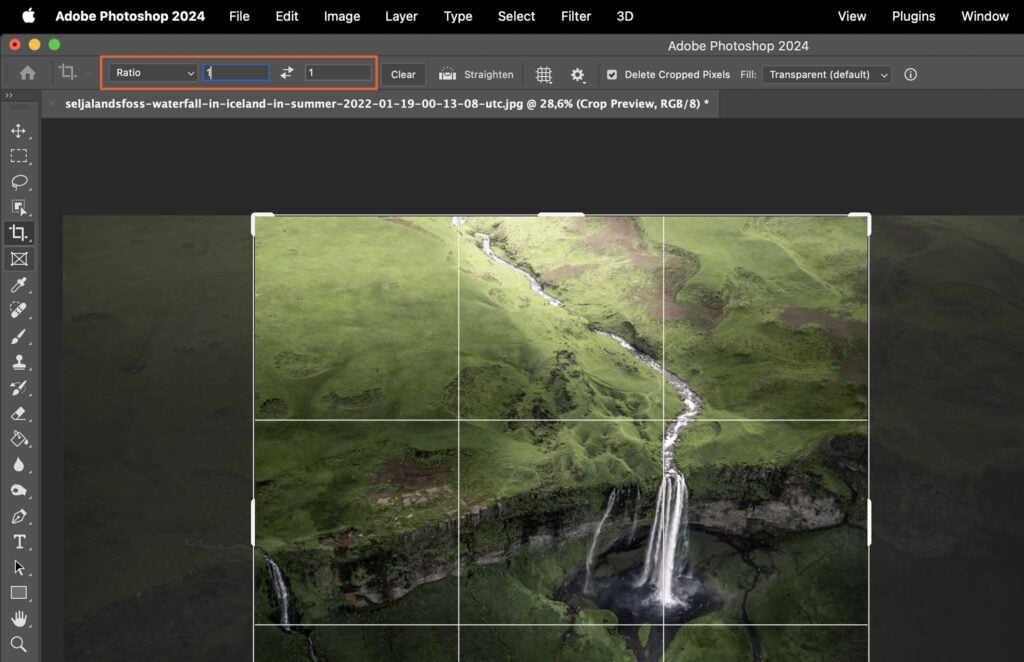 Photoshop in action, with various panels and menus open.