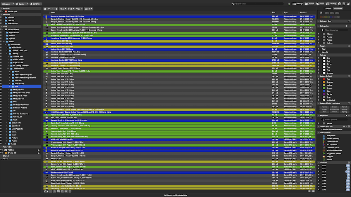 Screenshot of ACDSee Photo Studio for Mac 1o List View in Manage Mode