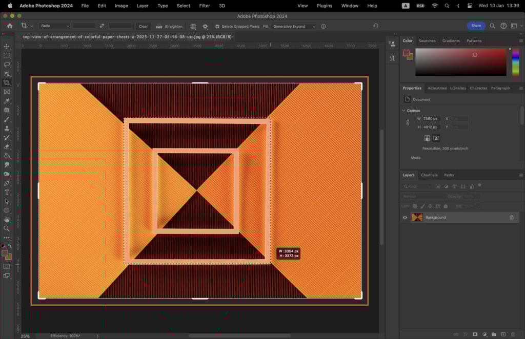 A digital art or graphic design software interface with a drawing tool open, showcasing a red rectangular shape with a pattern within it.