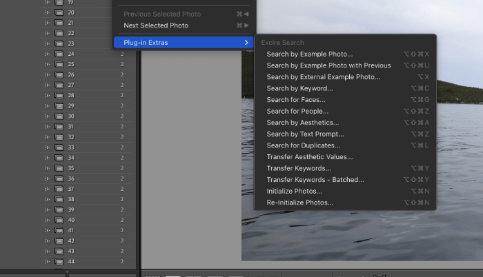 Screenshot of the Excire Search 2026 menu selection