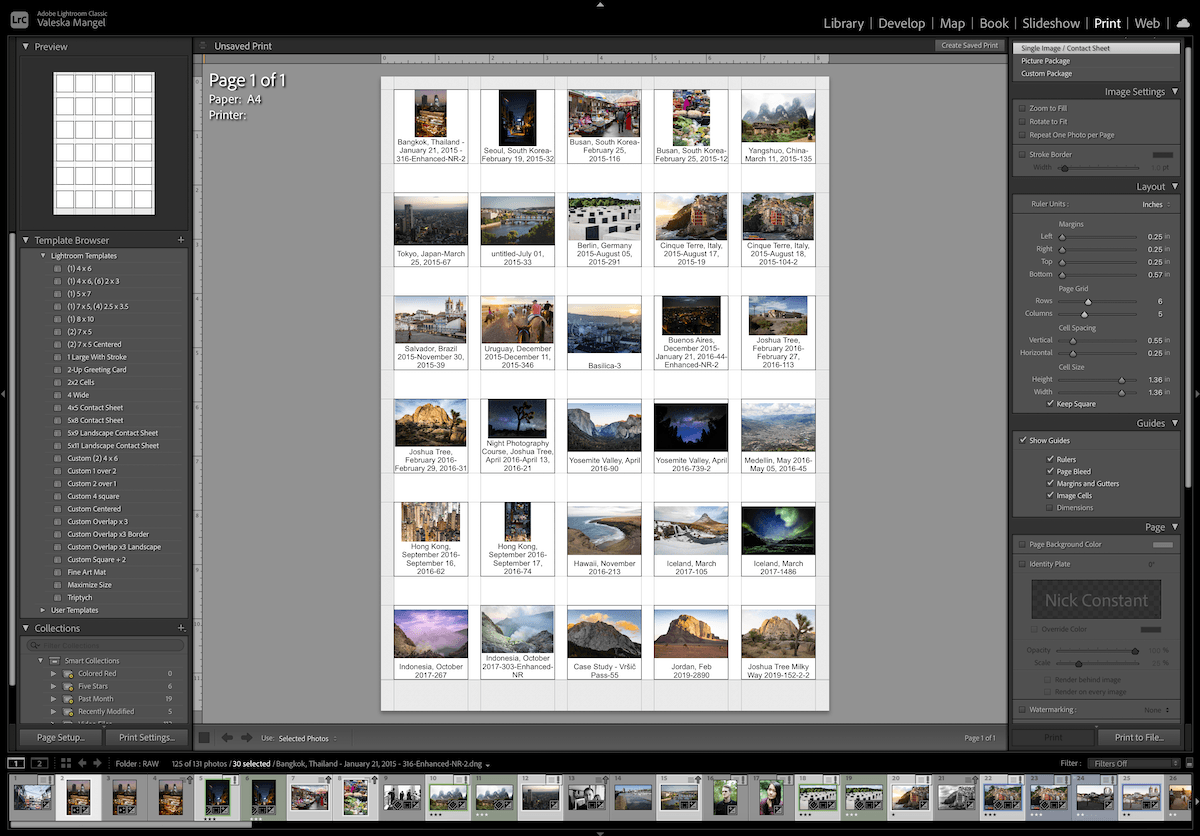 screenshot of a lightroom contact sheet in adobe lightroom classic