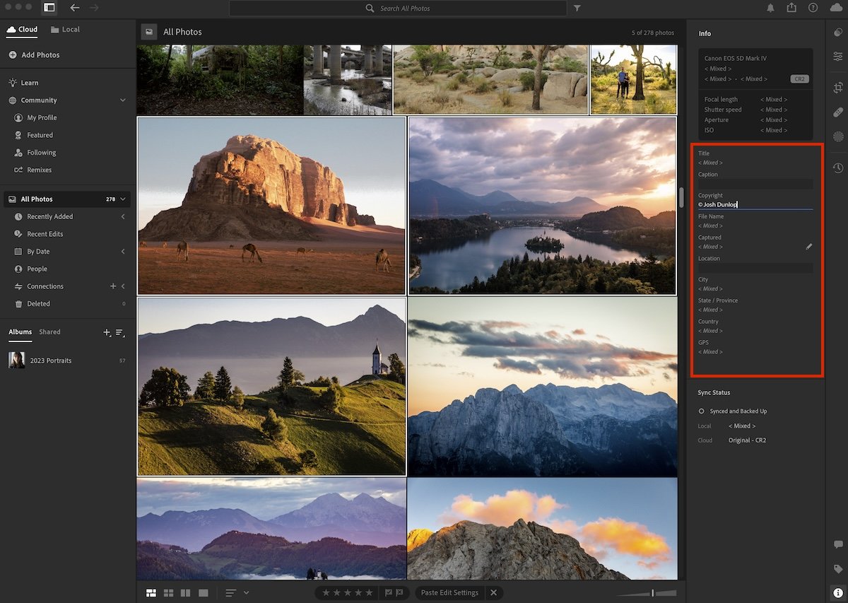 changing copyright metadata to batch edit in lightroom cc