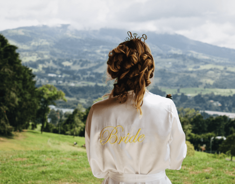 A bride-to-be looking out over the mountains of Costa Rica
