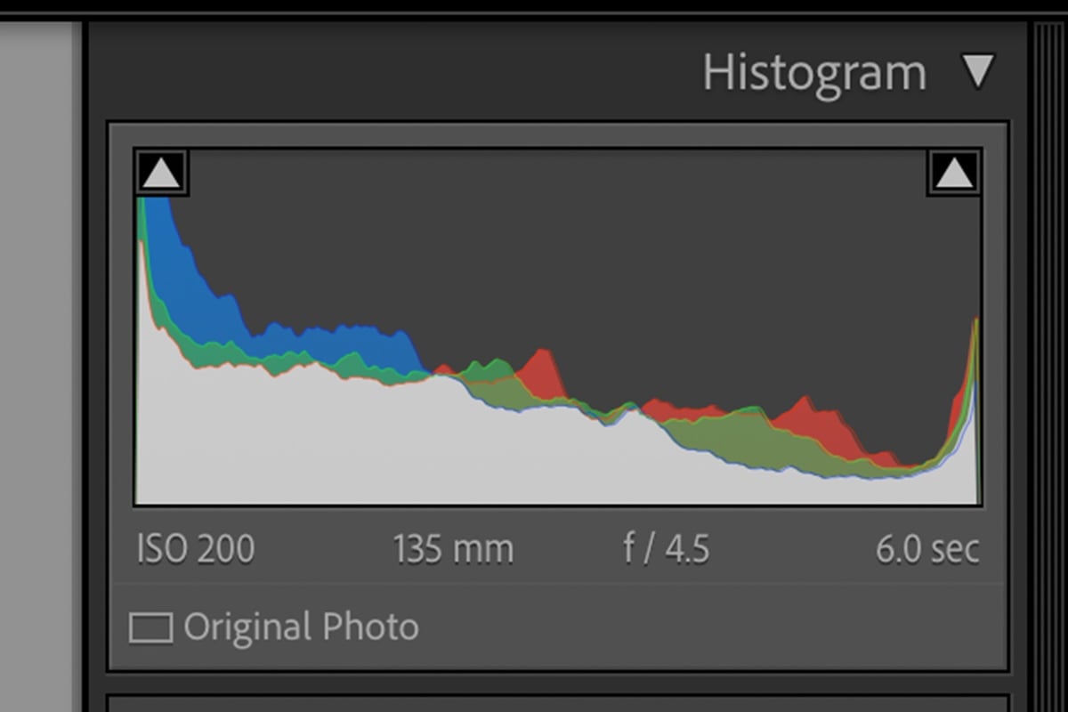 screenshot of lightroom histogram