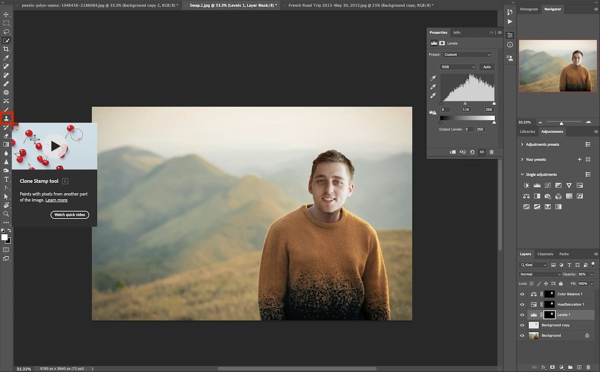 screenshot of face swap in photoshop