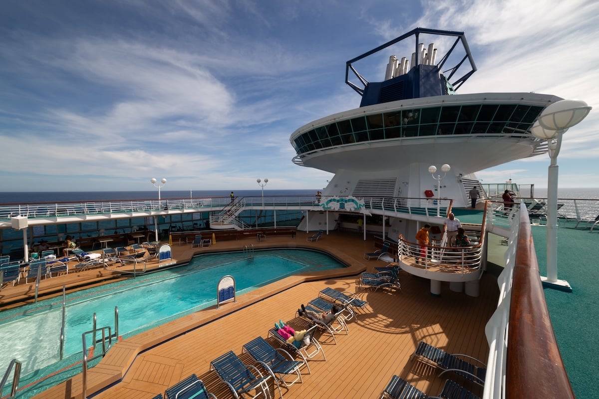 photograph of the top of a cruise ship warped and cropped