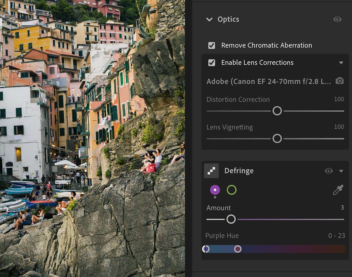 screenshot of lightroom lens correction section