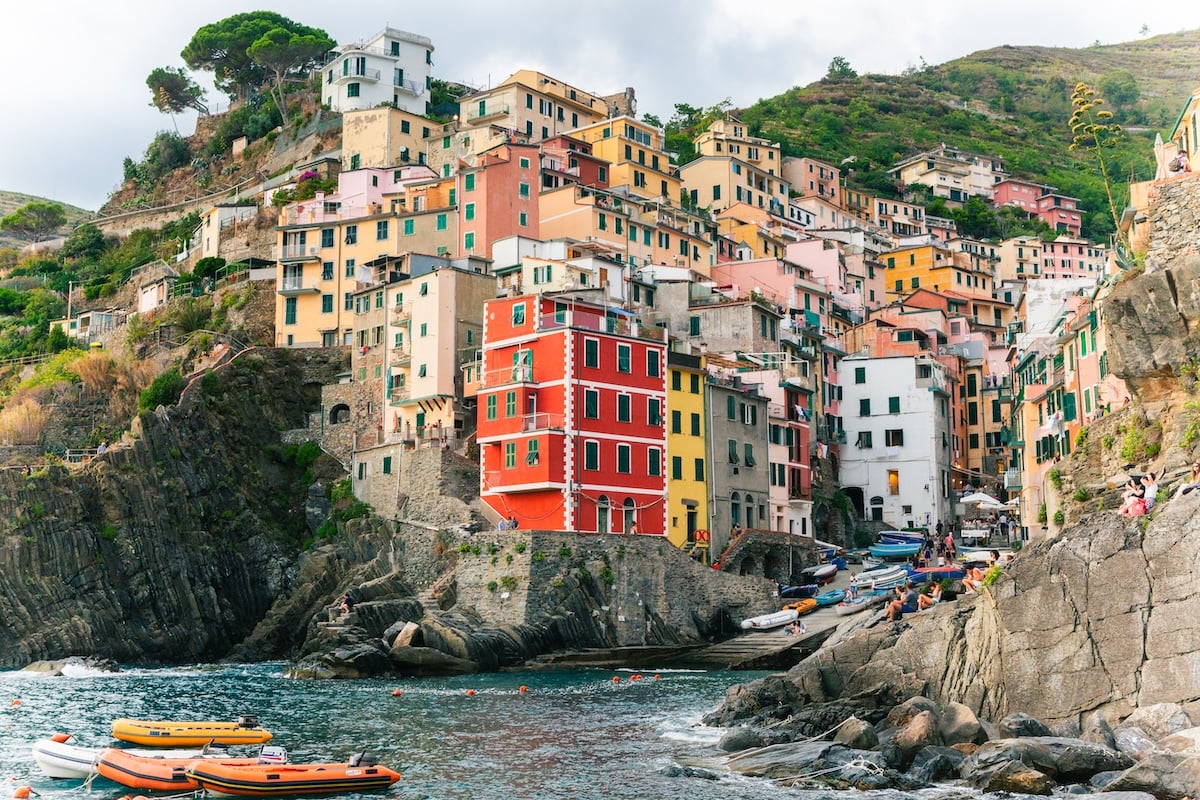 Photograph of a costal town with bright vignette