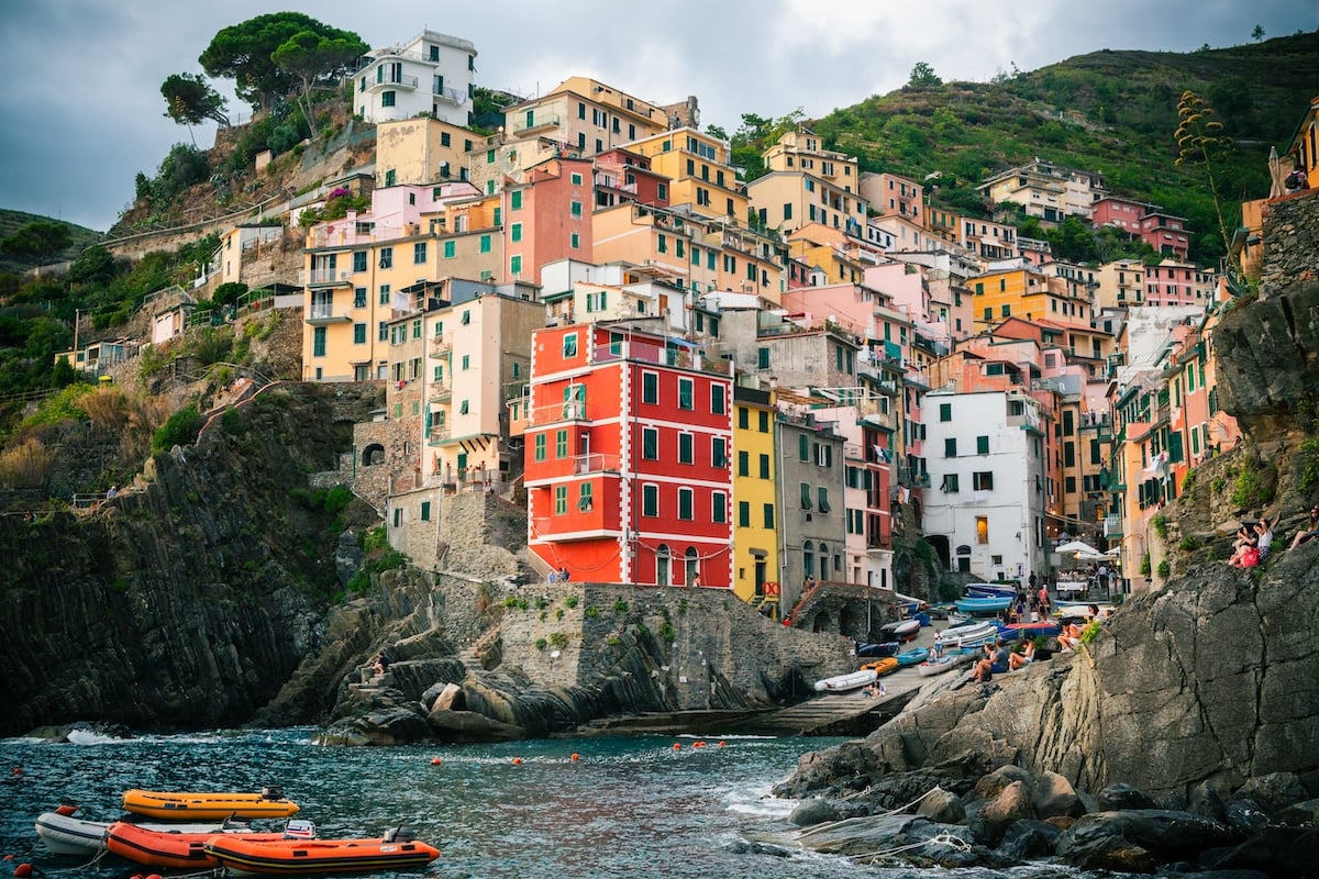 Photograph of a costal town with dark vignette