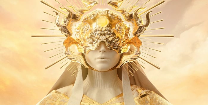 3D image of woman with golden mask