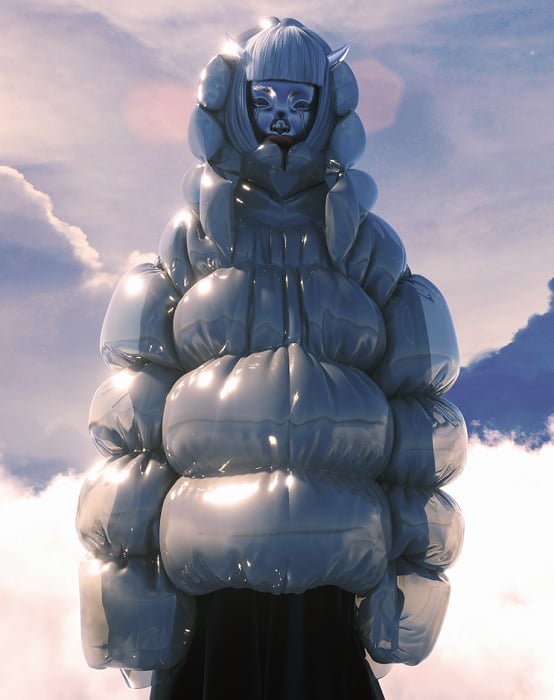 Digital 3D artwork of Woman in buffy jacket