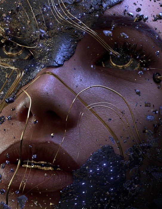 Half woman half cyborg face