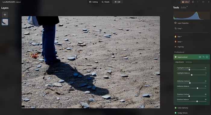 Screenshot of editing interface in Luminar Neo