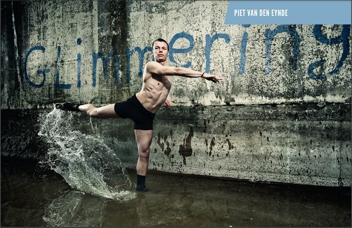 Male ballet dancer dancing in flooded underpass