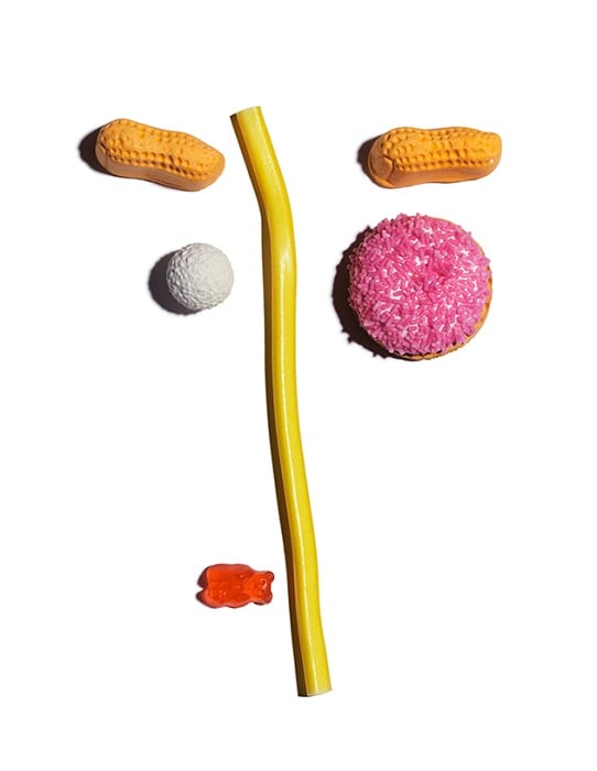 Still life of sweets arranged into a face