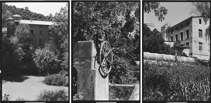 Three photos of old industrial building in Manresa, Catalunya
