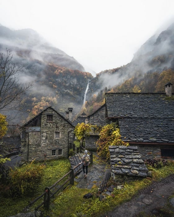 mountain village with stone houses