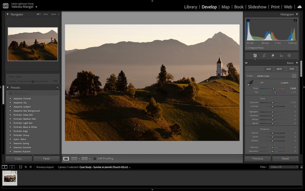 screenshot of lightroom interface