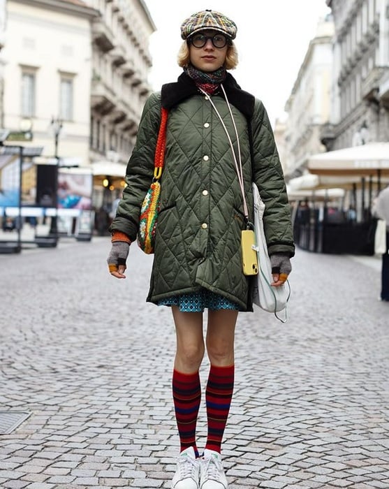 Woman in street in eclectic outfit