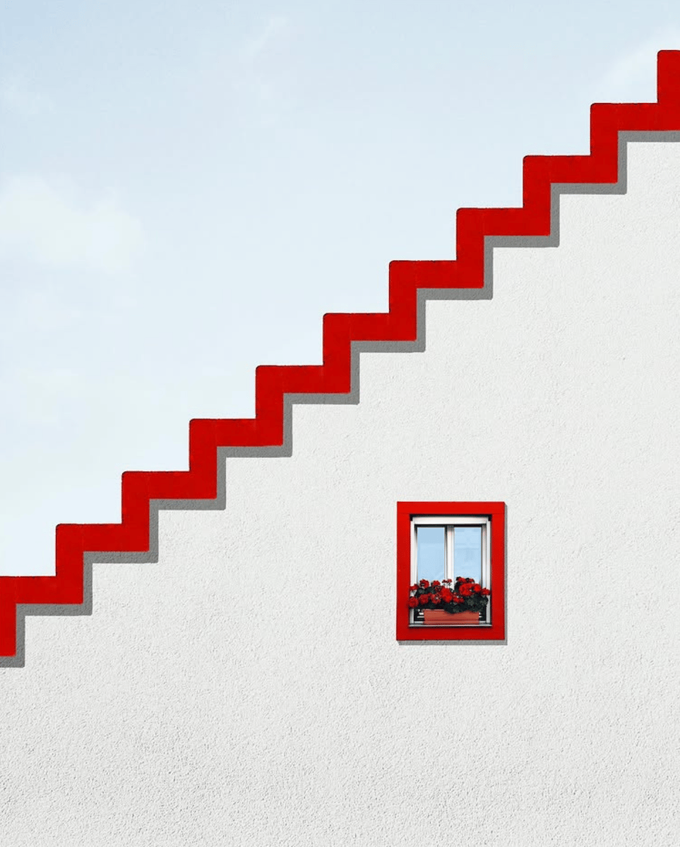 red and white building side