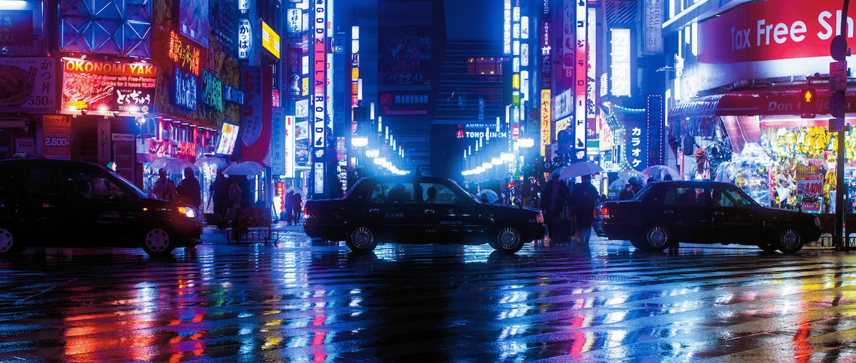 taxis in tokyo at night