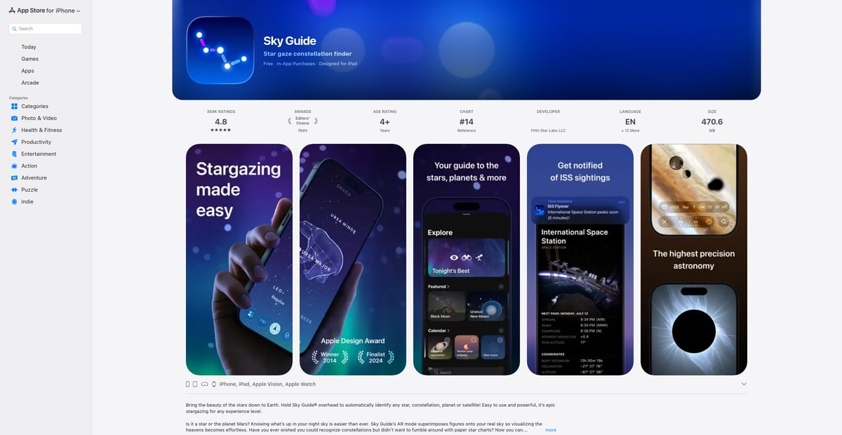 Screenshot of the Sky Guide app listing on the App Store