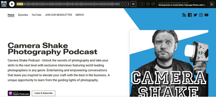 Screenshot of the Camera Shake Photography Podcast website