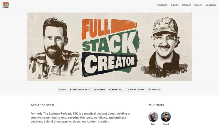 Screenshot of the Full Stack Creator podcast website