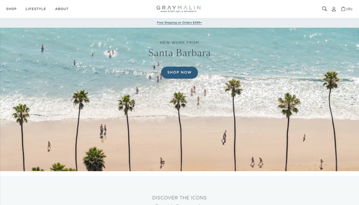 Screenshot of Gray Malin's photography website