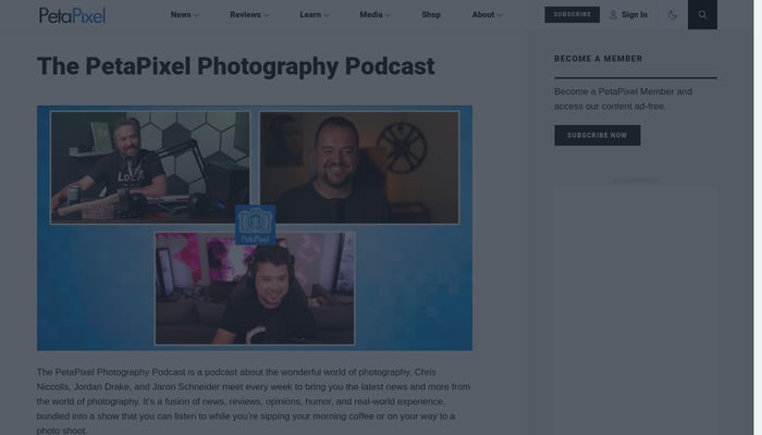 Screenshot of the PetaPixel Photography Podcast page on the PetaPixel website