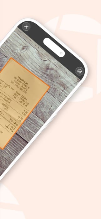 A screenshot of Genius Scan detecting a document with an orange frame