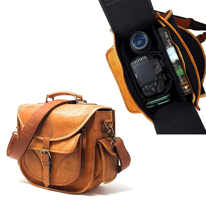 leather camera handbag