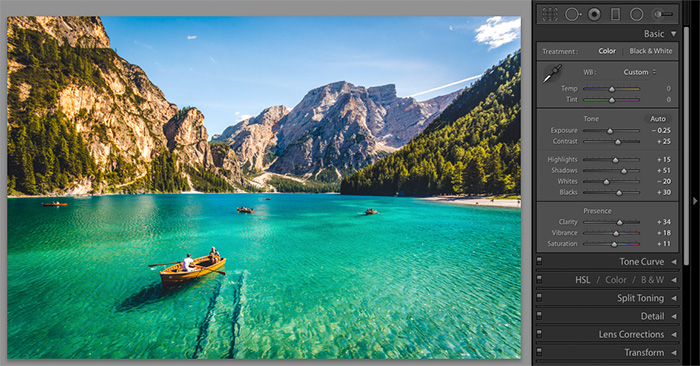 A screenshot showing how to make and save a preset within Lightroom