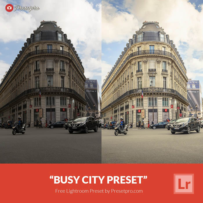 Mostre uma foto antes e depois de uma rua com predefinições gratuitas do Lightroom - rua movimentada